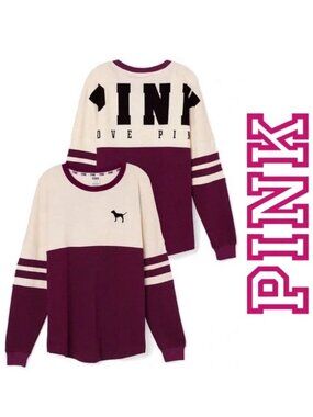 Victoria's Secret PINK | Maroon & Cream Logo Varsity Crew | Size Extra Small